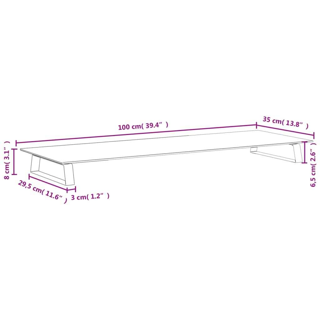 Monitorstandaard 100x35x8 cm gehard glas en metaal wit