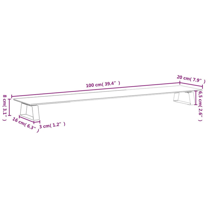 Monitorstandaard 100x20x8 cm gehard glas en metaal zwart