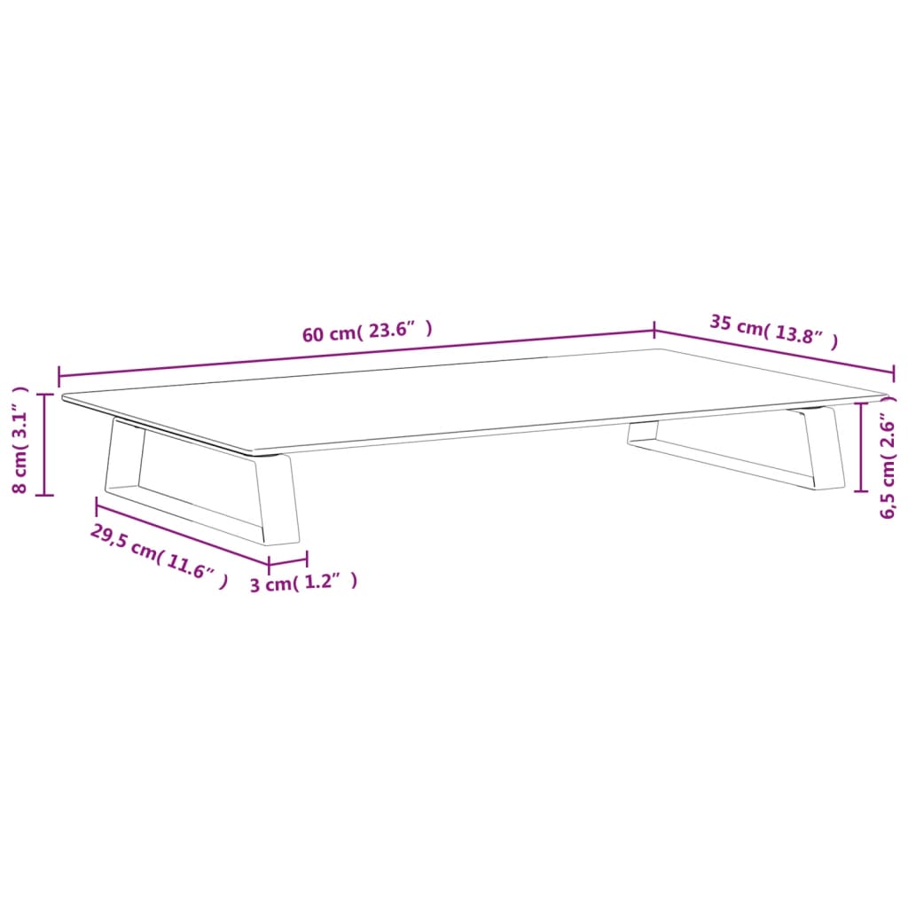 Monitorstandaard 60x35x8 cm gehard glas en metaal zwart