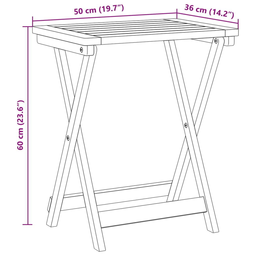 Tuintafel inklapbaar 50x36x60 cm massief acaciahout