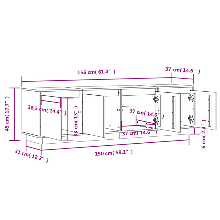 Tv-meubel 156x37x45 cm massief grenenhout