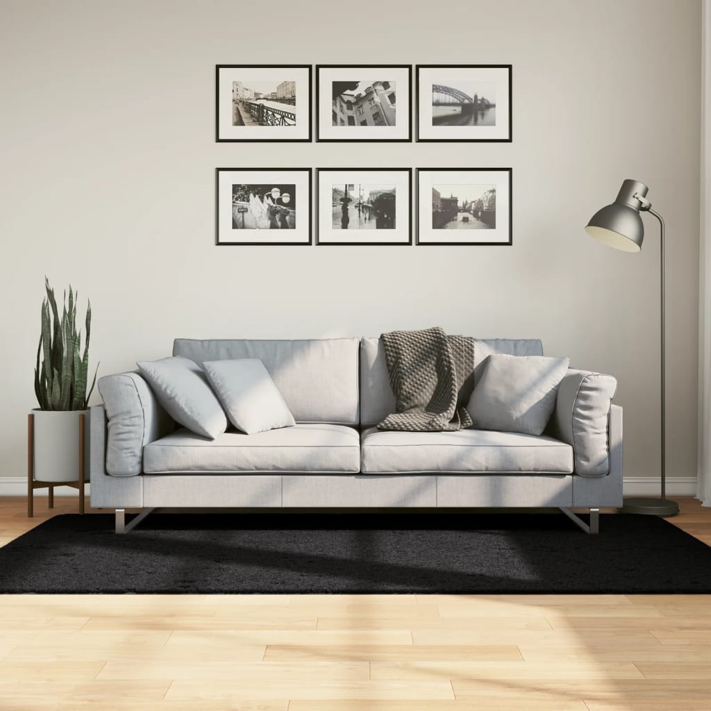 Vloerkleed PAMPLONA shaggy hoogpolig modern 100x200 cm zwart