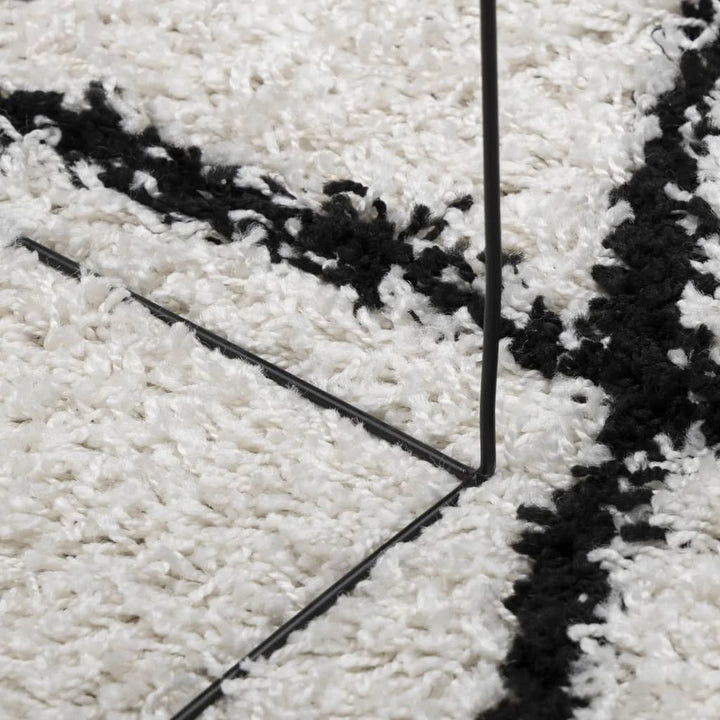 Vloerkleed PAMPLONA shaggy hoogpolig 200x200 cm crème en zwart
