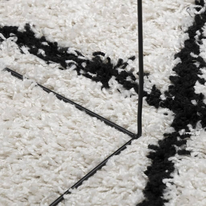 Vloerkleed PAMPLONA shaggy hoogpolig 240x240 cm crème en zwart