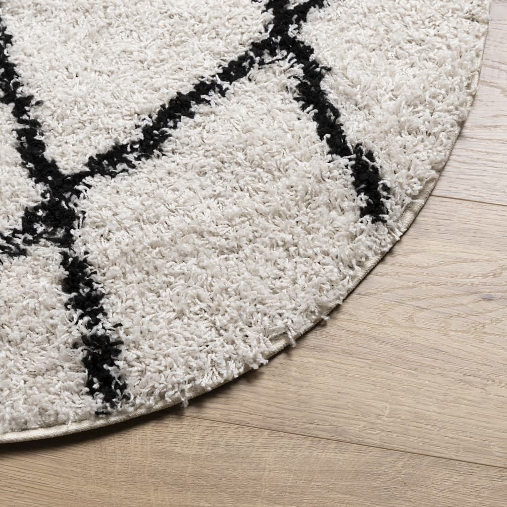 Vloerkleed shaggy hoogpolig modern ø 100 cm crèmekleur en zwart