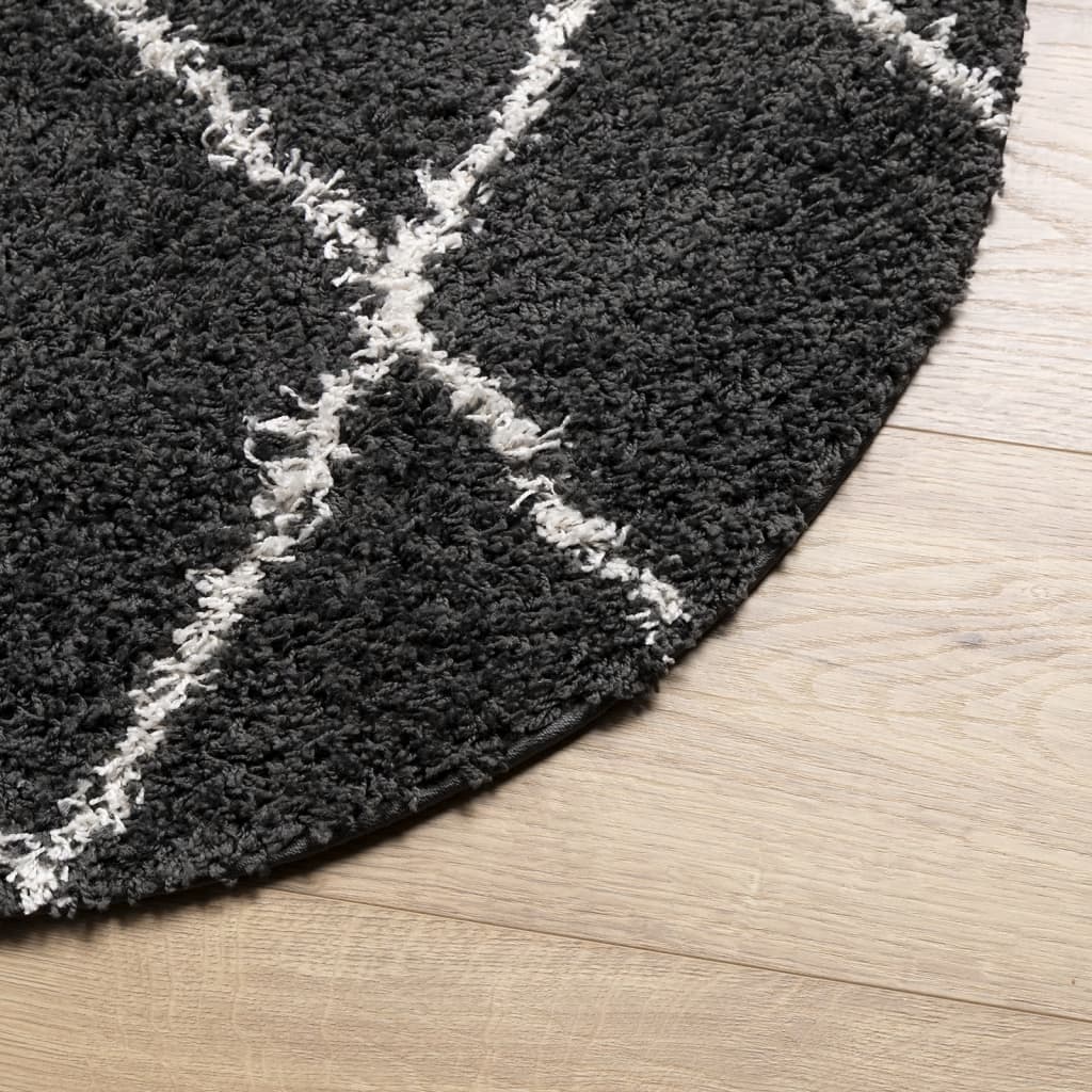 Vloerkleed shaggy hoogpolig modern ø 80 cm zwart en crème