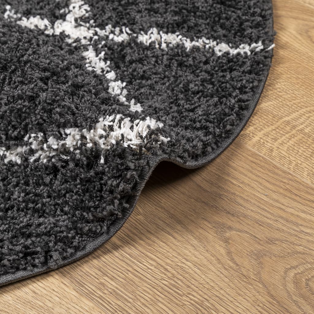 Vloerkleed PAMPLONA shaggy hoogpolig ø 100 cm zwart en crème