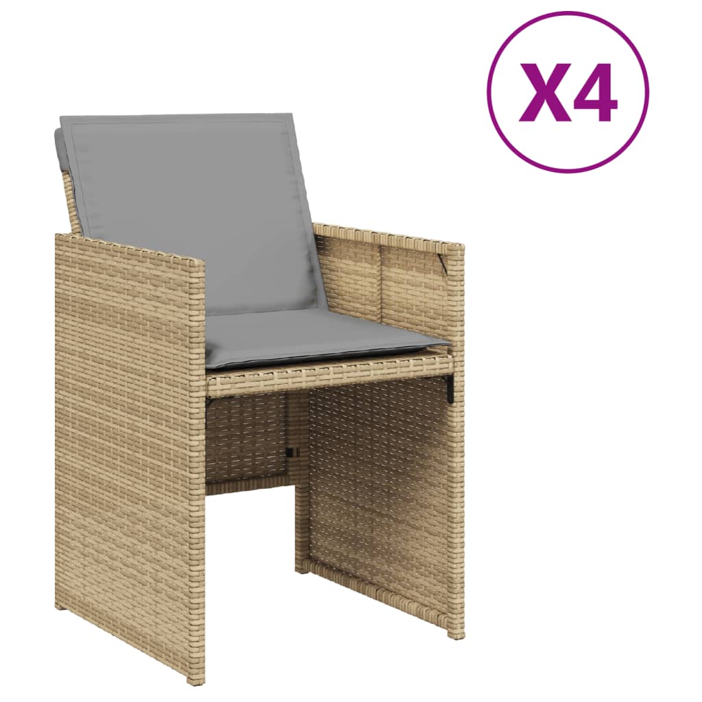 Tuinstoelen 4 st met kussens poly rattan gemengd beige