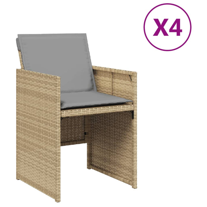 Tuinstoelen 4 st met kussens poly rattan gemengd beige