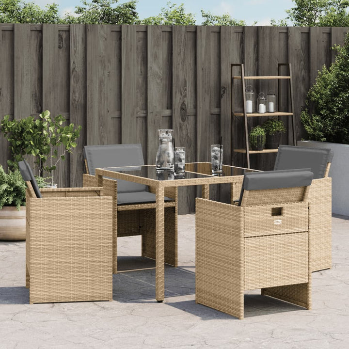 Tuinstoelen 4 st met kussens poly rattan gemengd beige