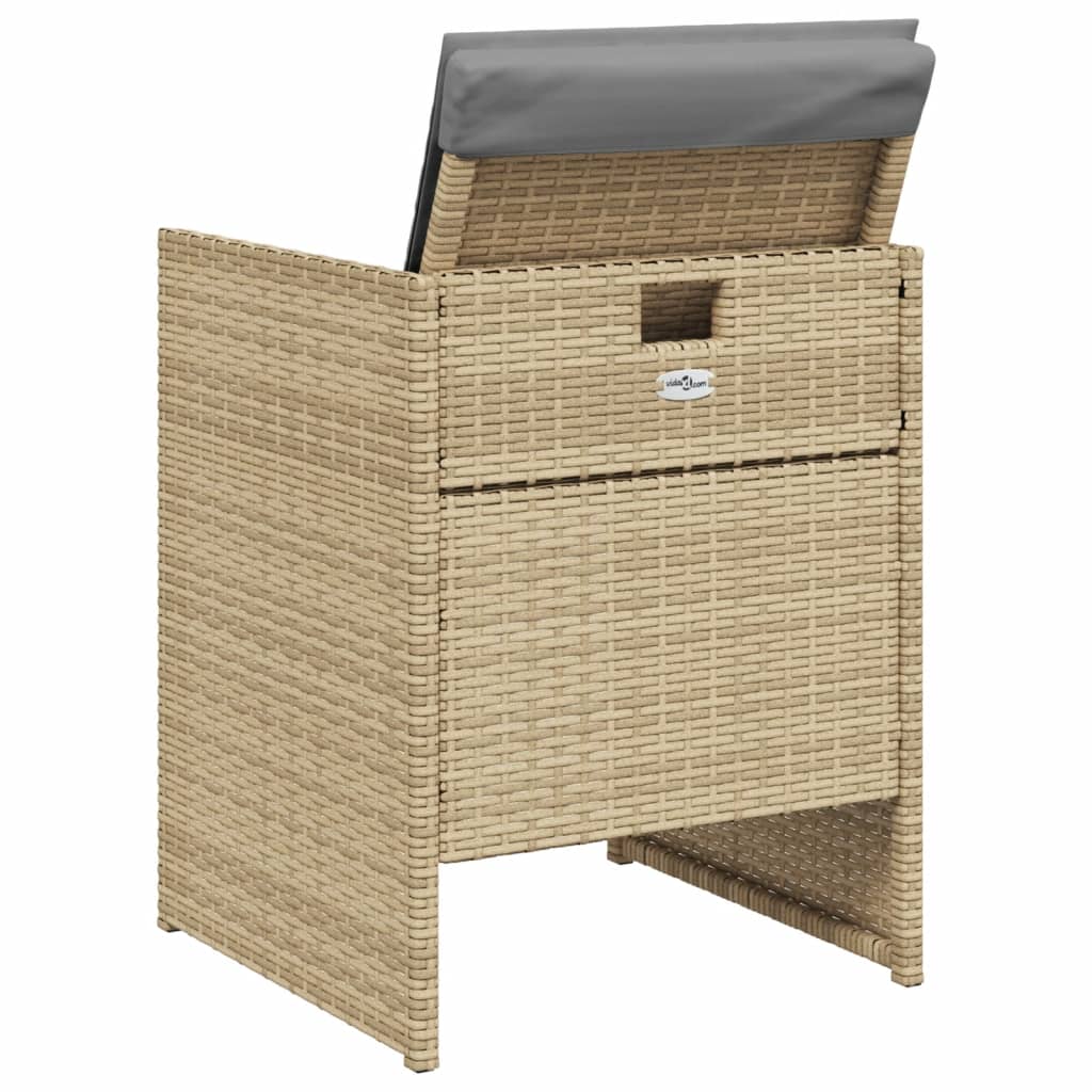 Tuinstoelen 4 st met kussens poly rattan gemengd beige