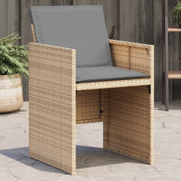 Tuinstoelen 4 st met kussens poly rattan gemengd beige