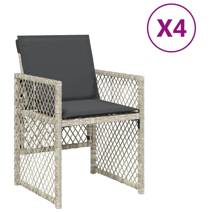 Tuinstoelen 4 st met kussens poly rattan lichtgrijs