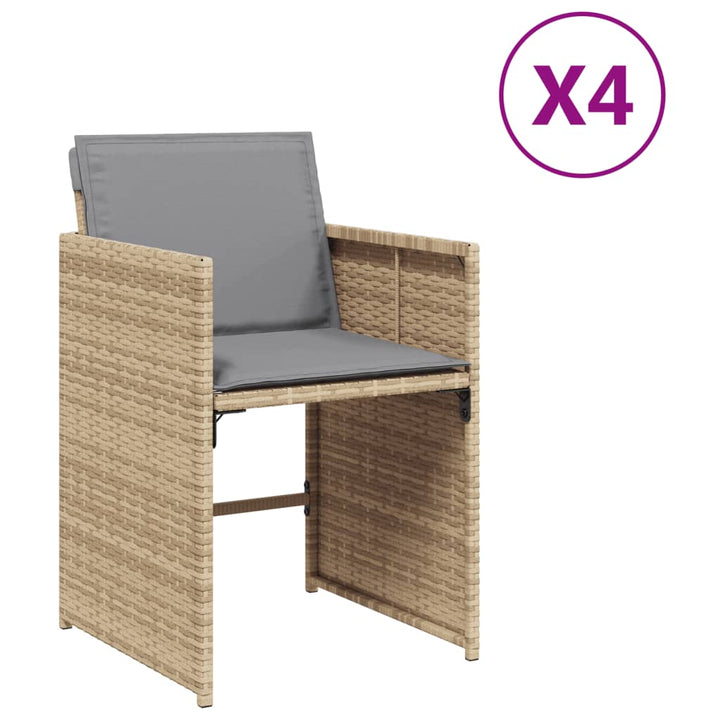 Tuinstoelen 4 st met kussens poly rattan gemengd beige