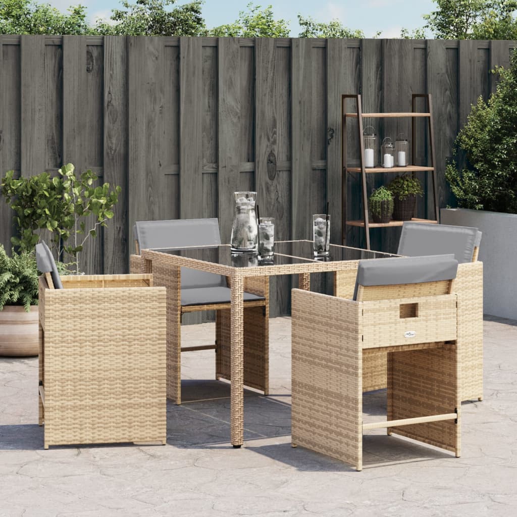 Tuinstoelen 4 st met kussens poly rattan gemengd beige