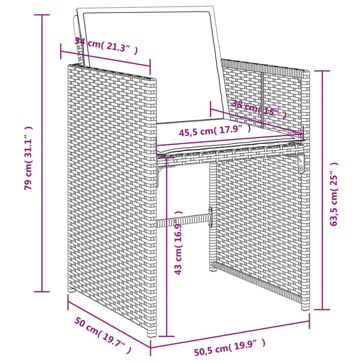 Tuinstoelen 4 st met kussens poly rattan gemengd beige