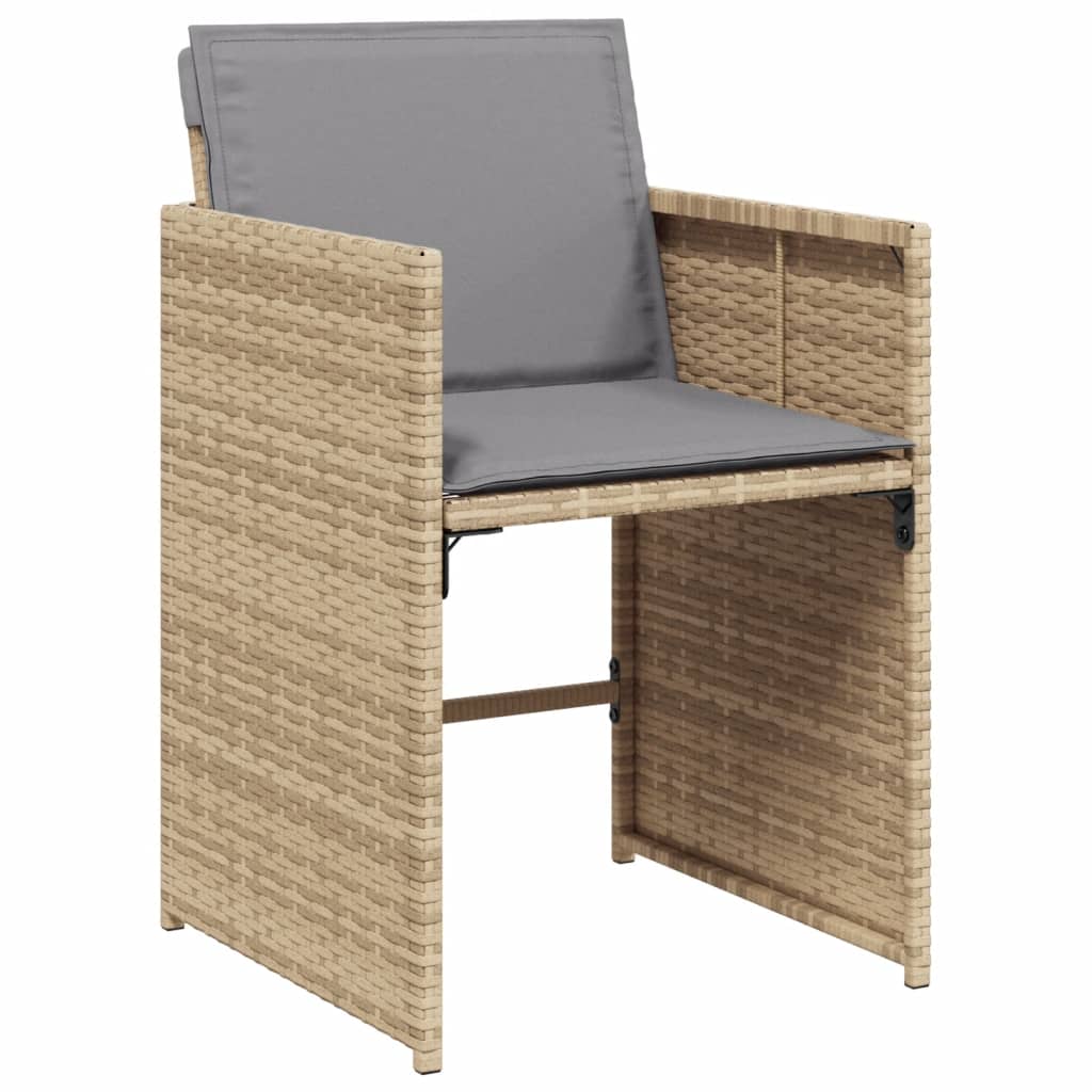 Tuinstoelen 4 st met kussens poly rattan gemengd beige