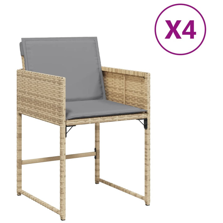 Tuinstoelen 4 st met kussens poly rattan gemengd beige