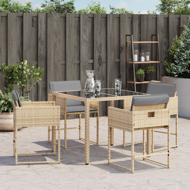 Tuinstoelen 4 st met kussens poly rattan gemengd beige