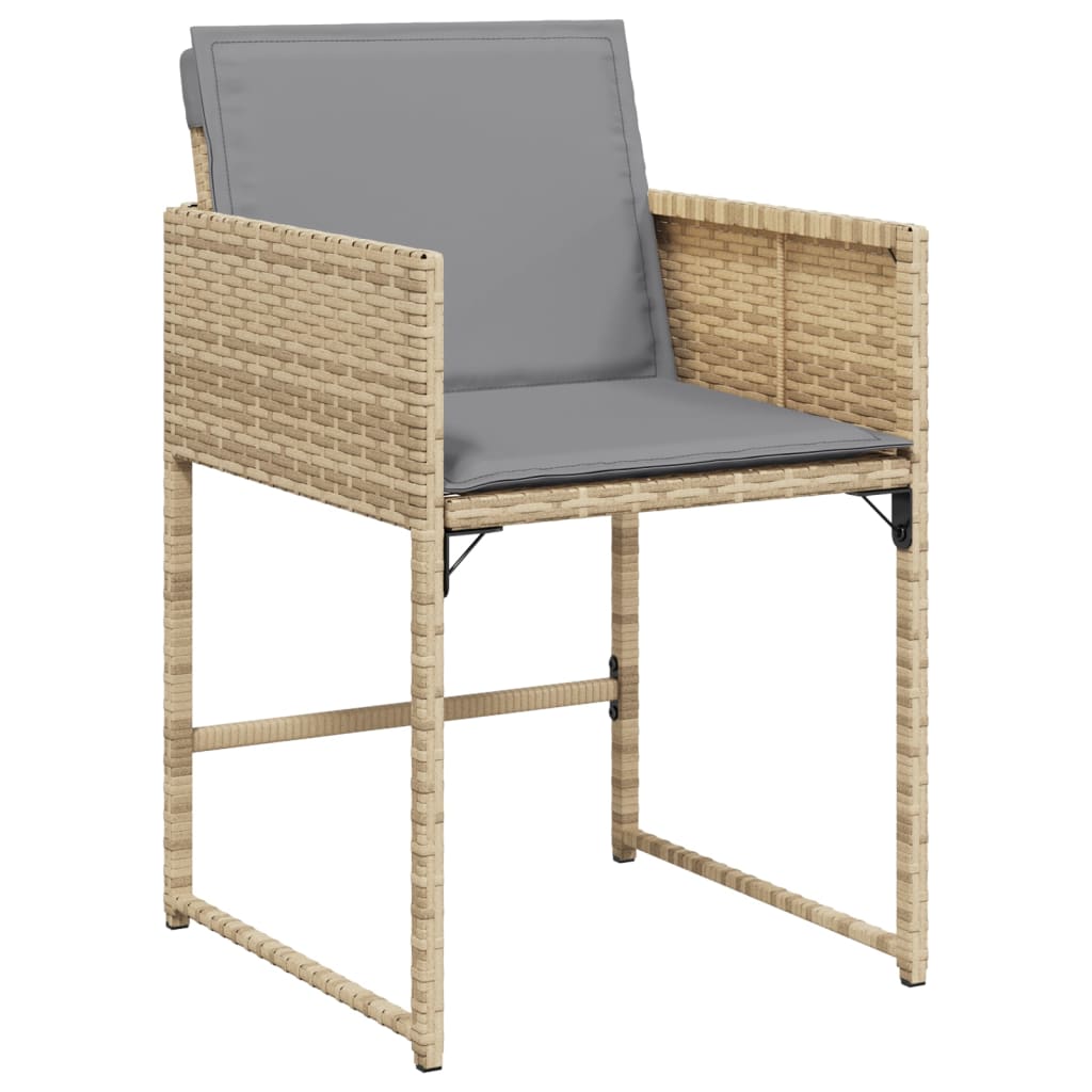 Tuinstoelen 4 st met kussens poly rattan gemengd beige