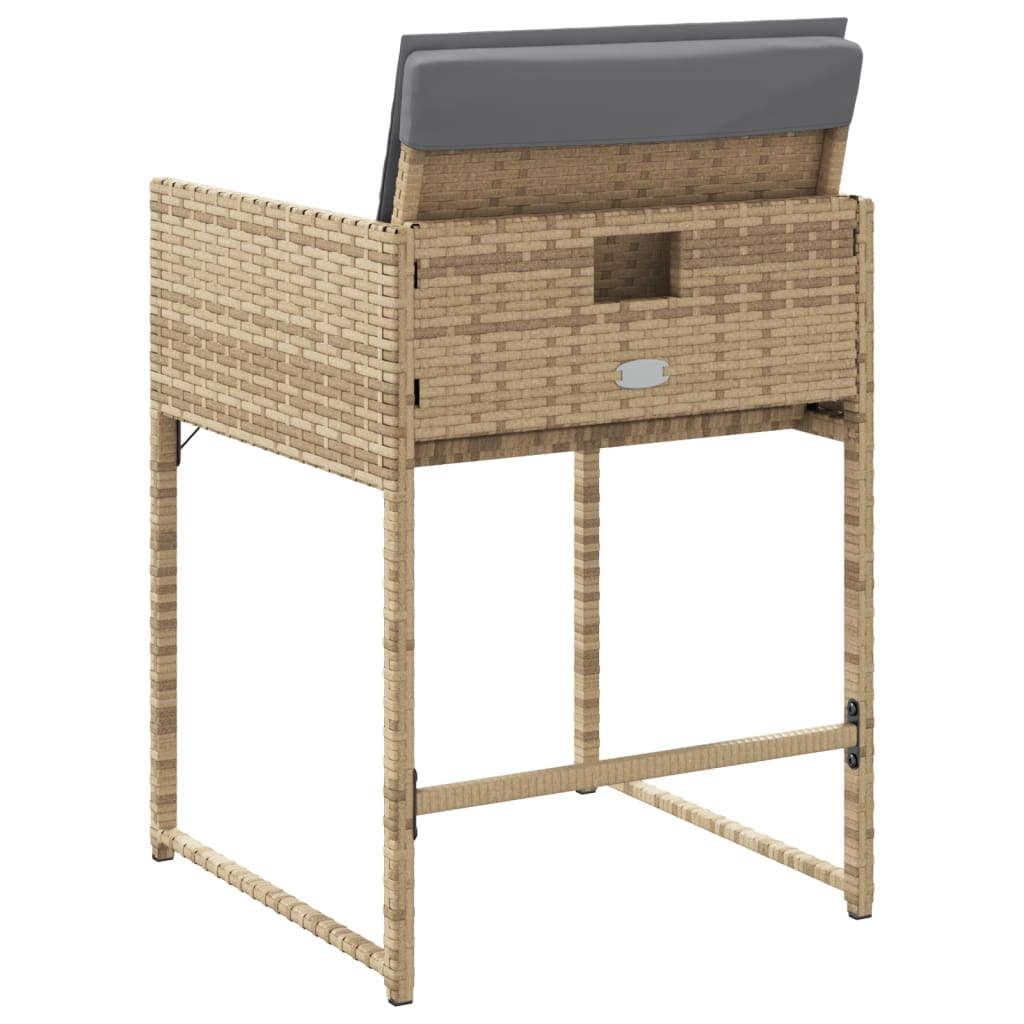 Tuinstoelen 4 st met kussens poly rattan gemengd beige