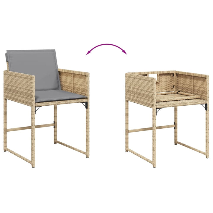 Tuinstoelen 4 st met kussens poly rattan gemengd beige