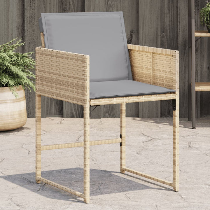 Tuinstoelen 4 st met kussens poly rattan gemengd beige