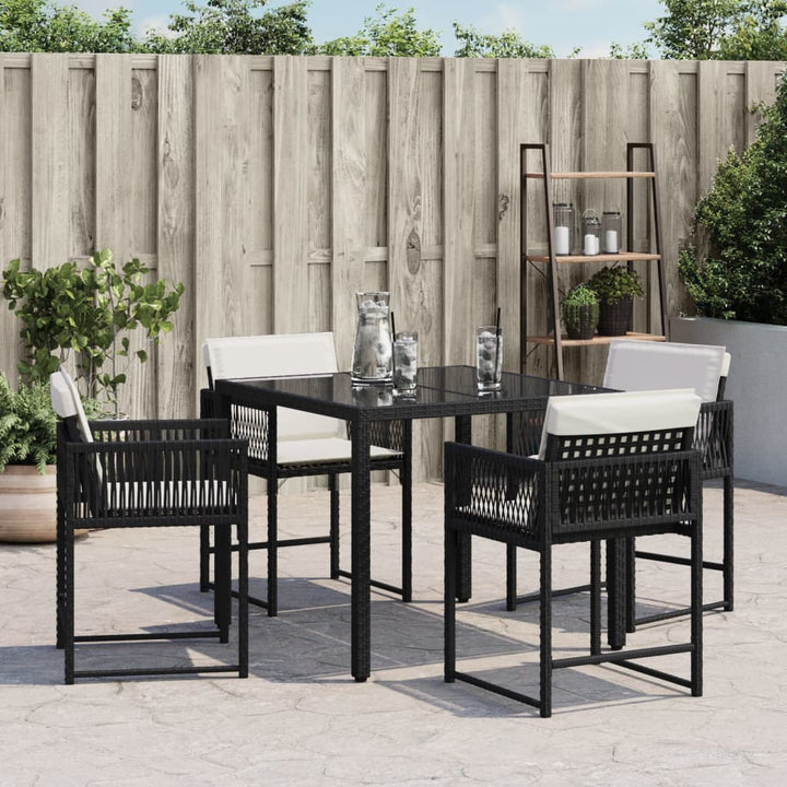 Tuinstoelen 4 st met kussens poly rattan zwart