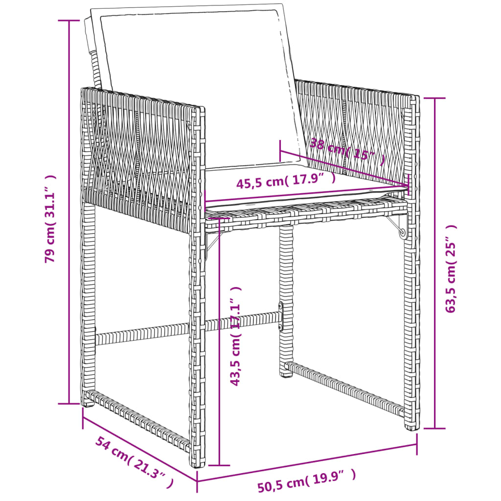 Tuinstoelen 4 st met kussens poly rattan zwart