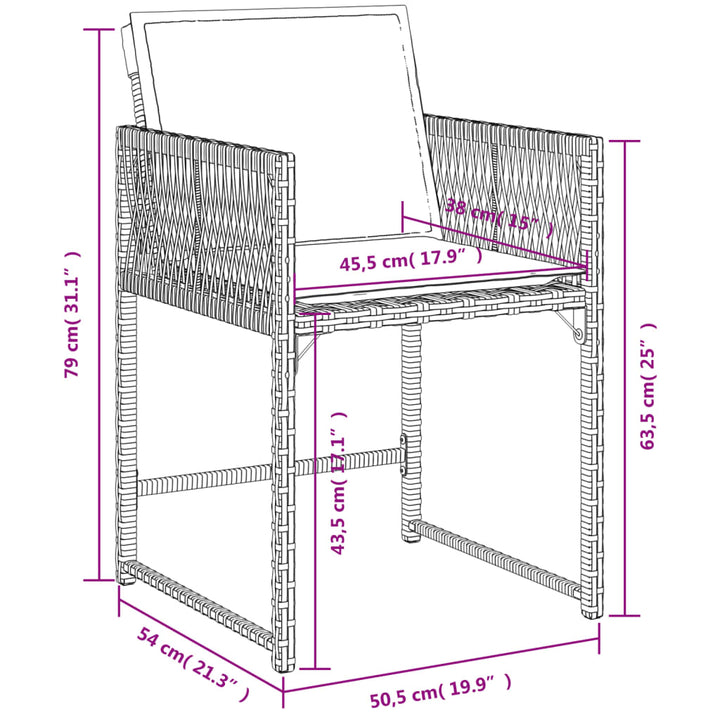 Tuinstoelen 4 st met kussens poly rattan zwart