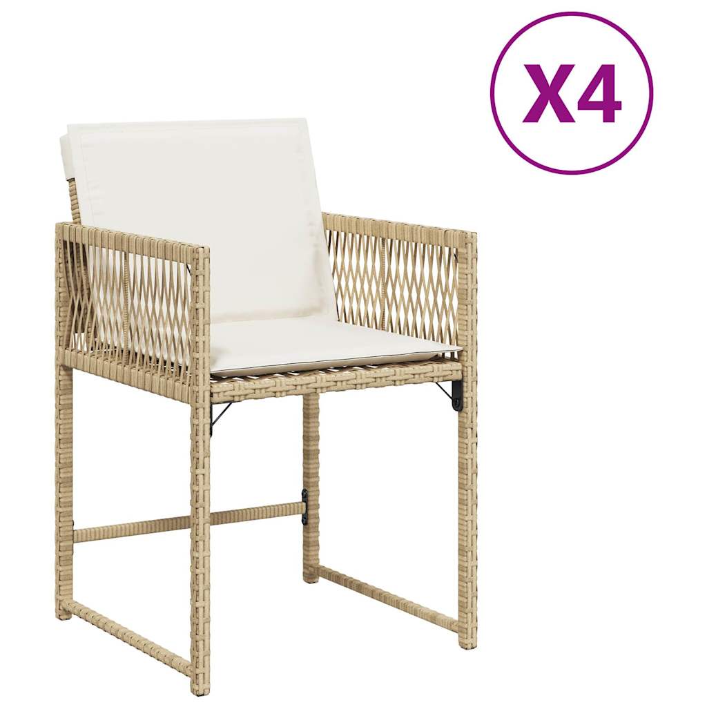 Tuinstoelen 4 st met kussens poly rattan beige