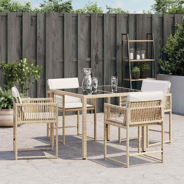 Tuinstoelen 4 st met kussens poly rattan beige