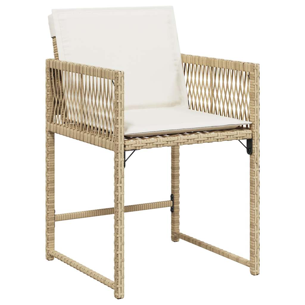 Tuinstoelen 4 st met kussens poly rattan beige