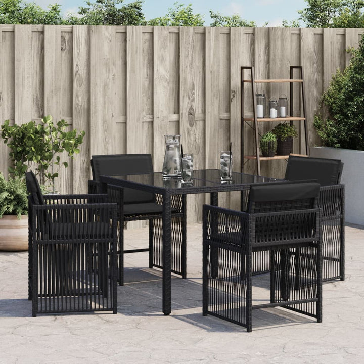 Tuinstoelen 4 st met kussens poly rattan zwart