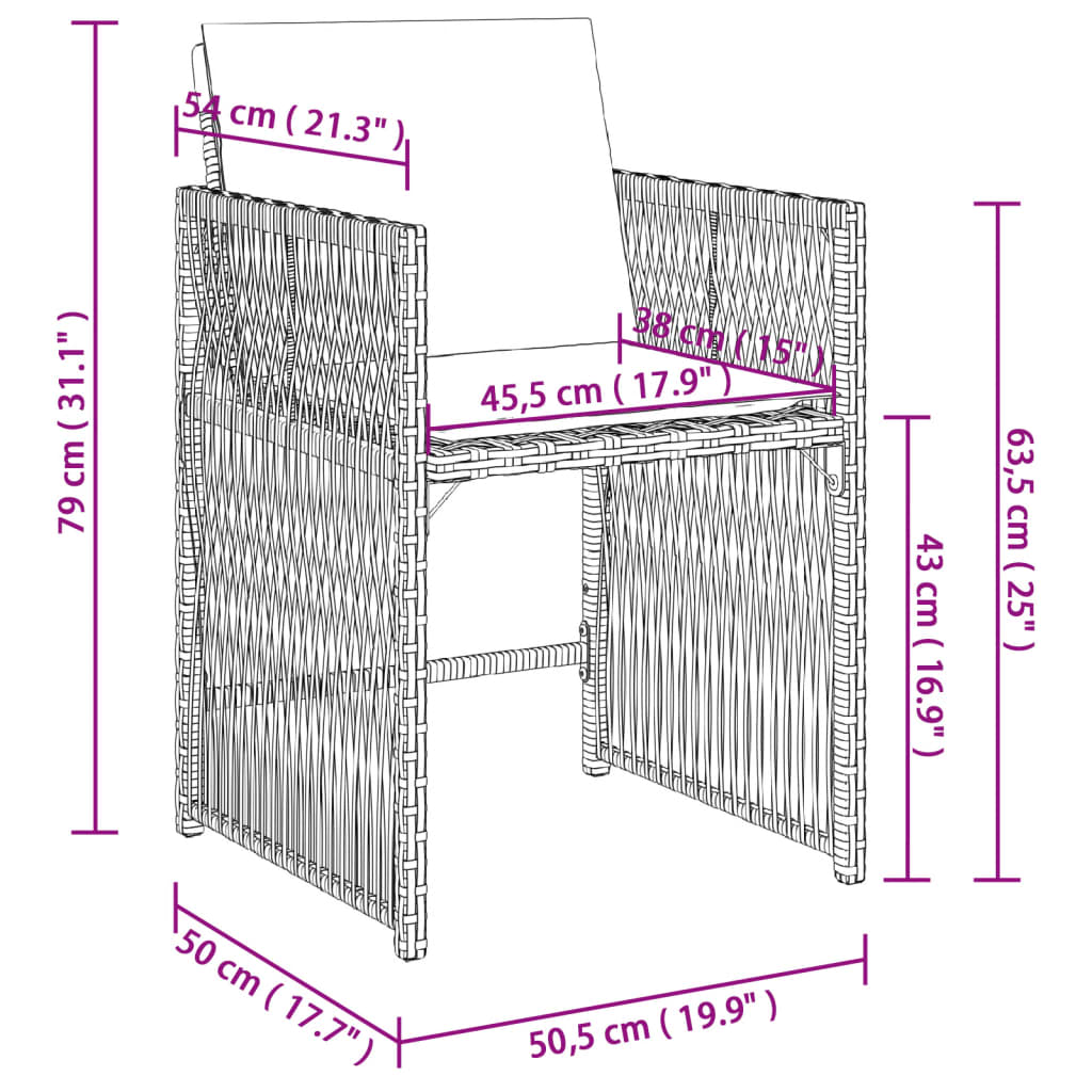 Tuinstoelen 4 st met kussens poly rattan bruin