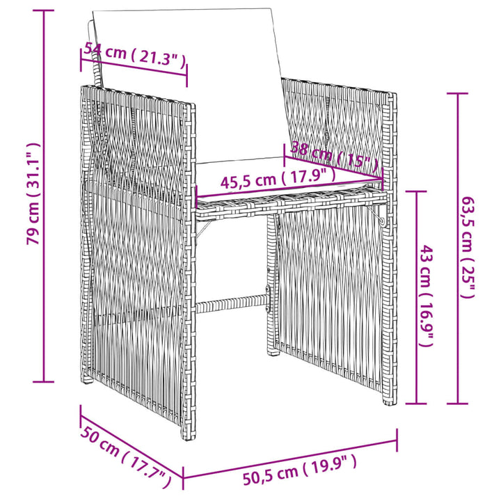 Tuinstoelen 4 st met kussens poly rattan bruin