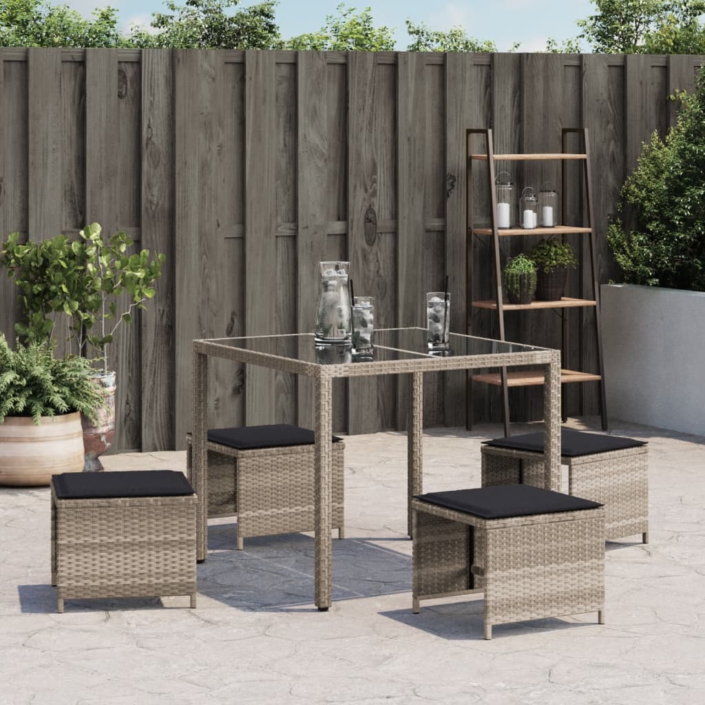 Tuinkrukken 4 st met kussens 41x41x36 cm poly rattan lichtgrijs