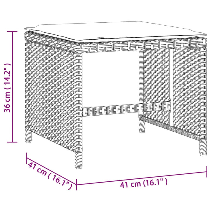 Tuinkrukken 4 st met kussens 41x41x36 cm poly rattan lichtgrijs