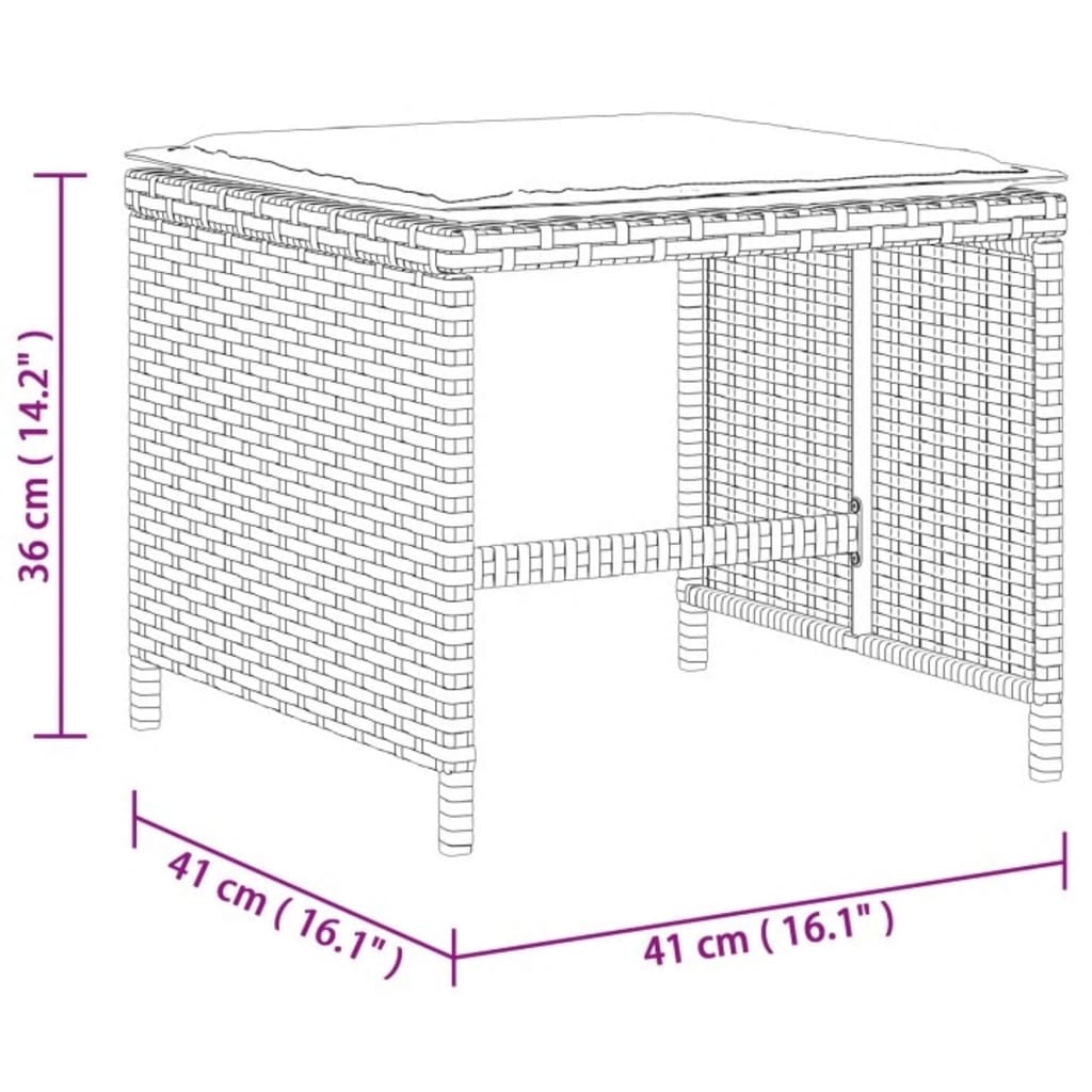 Tuinkrukken 4 st met kussens 41x41x36 cm poly rattan beige