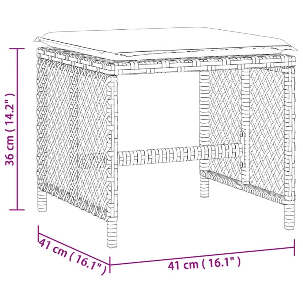 Tuinkrukken 4 st met kussens 41x41x36 cm poly rattan bruin