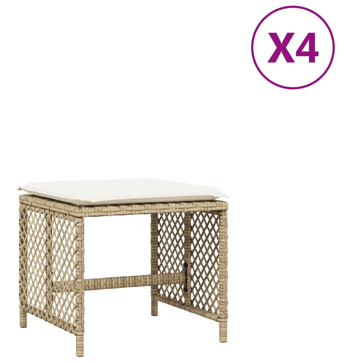 Tuinkrukken 4 st met kussens 41x41x36 cm poly rattan beige