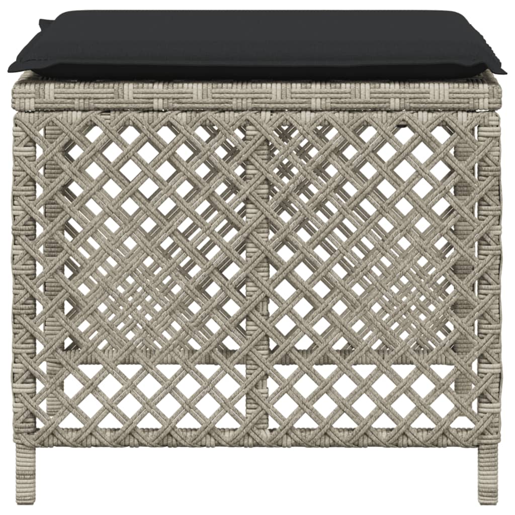 Tuinkrukken 4 st met kussens 41x41x36 cm poly rattan lichtgrijs