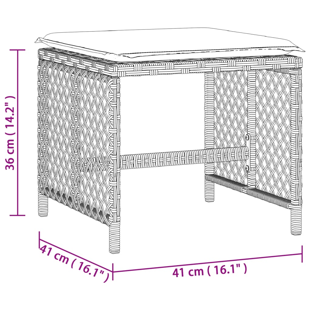 Tuinkrukken 4 st met kussens 41x41x36 cm poly rattan lichtgrijs