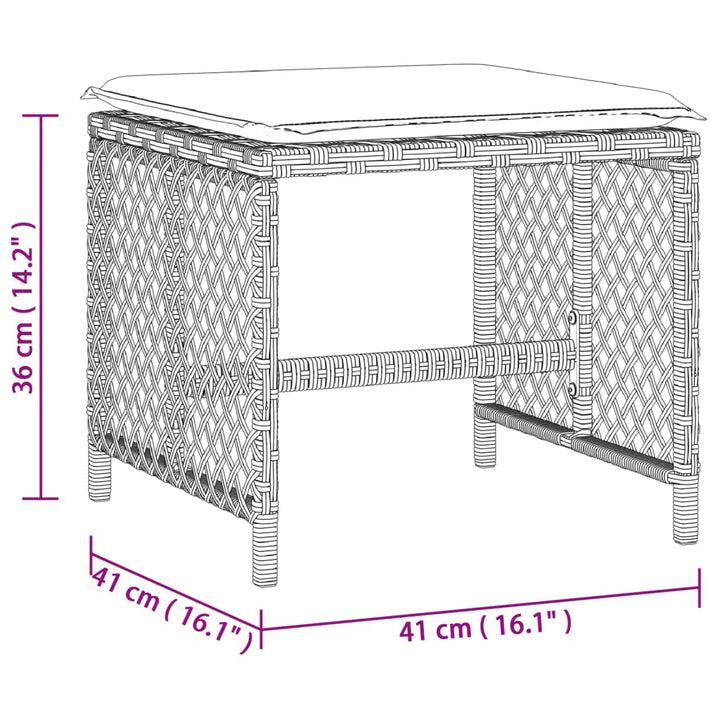 Tuinkrukken 4 st met kussens 41x41x36 cm poly rattan lichtgrijs