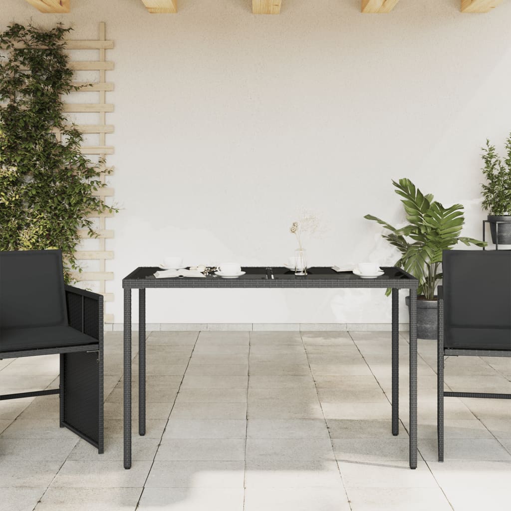 Tuintafel met glazen blad 115x54x74 cm poly rattan zwart