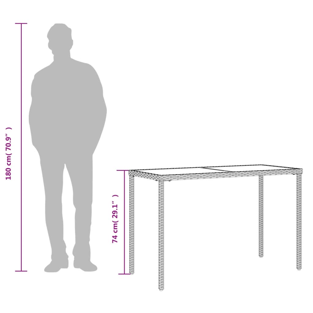 Tuintafel met glazen blad 115x54x74 cm poly rattan zwart