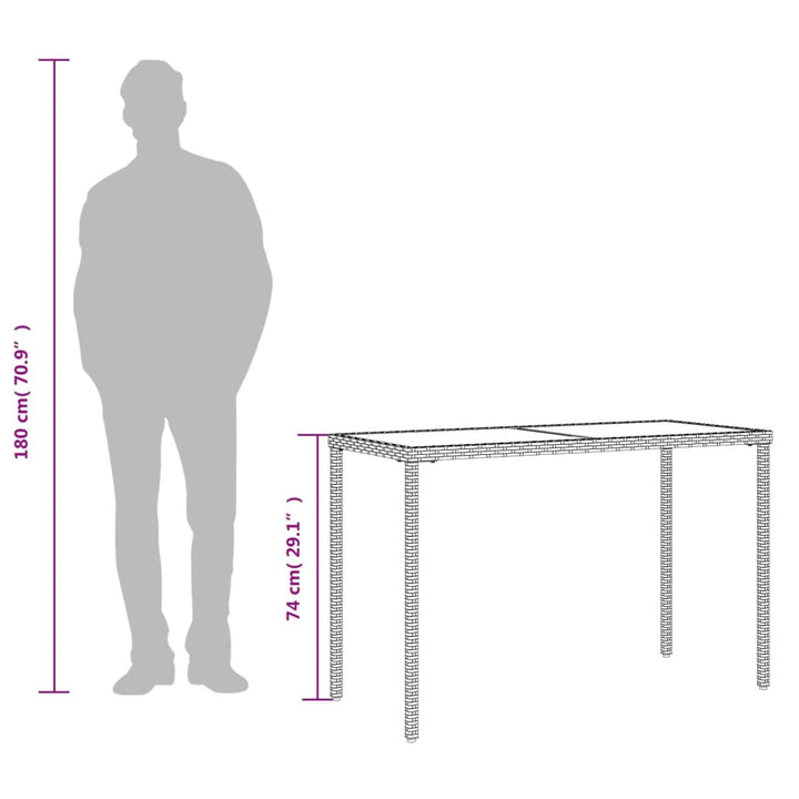 Tuintafel met glazen blad 115x54x74 cm poly rattan zwart