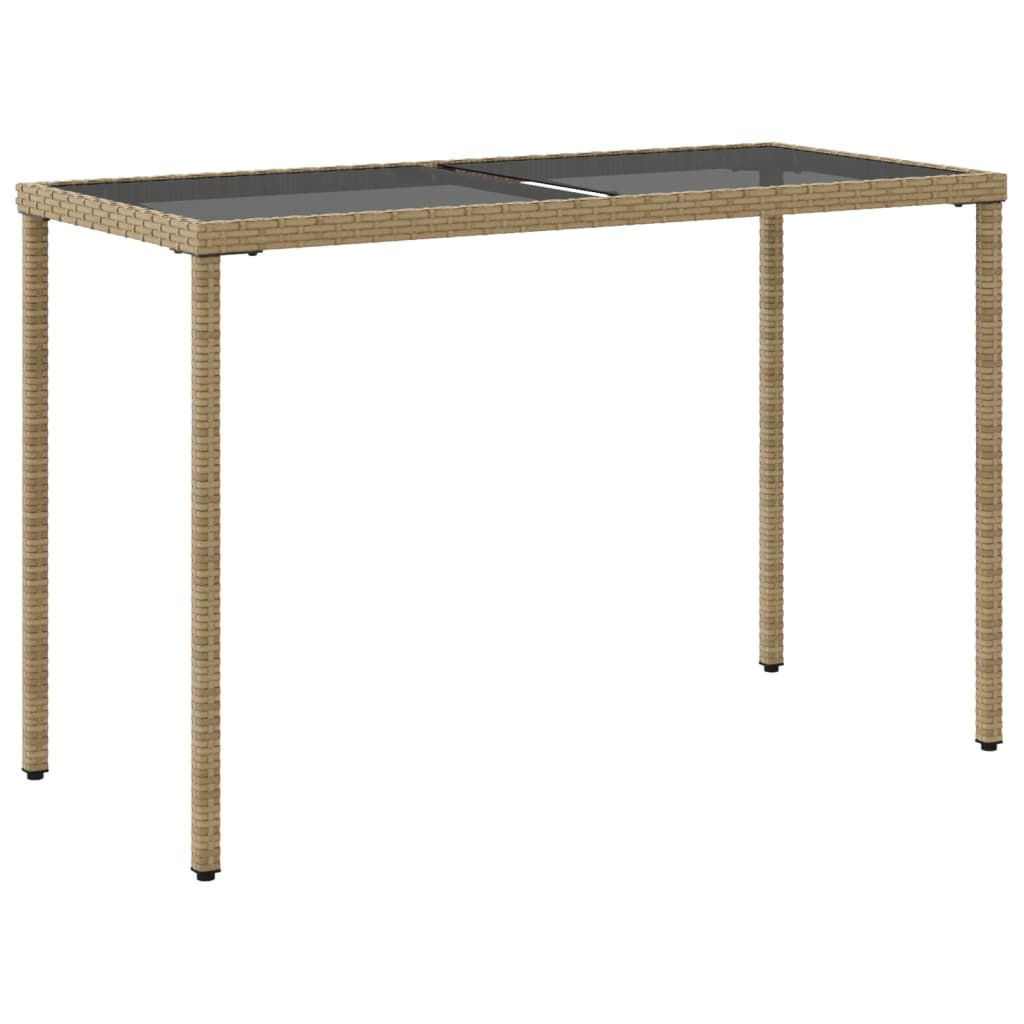 Tuintafel met glazen blad 115x54x74 cm poly rattan beige