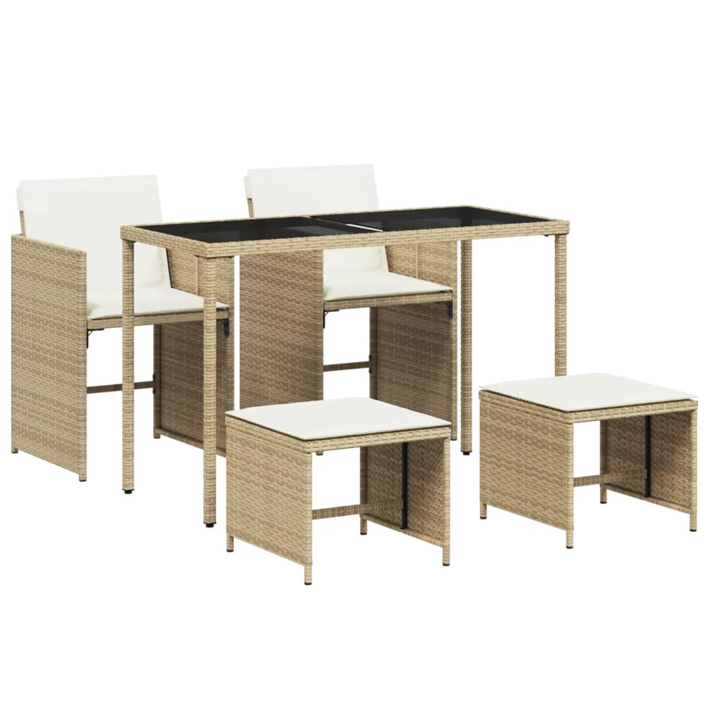 5-delige Tuinset met kussens poly rattan beige