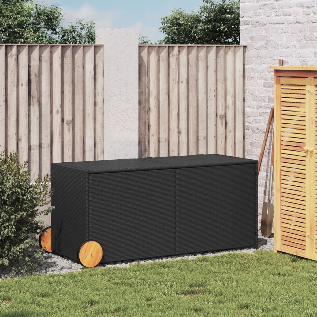 Tuinbox met wielen 283 L poly rattan zwart